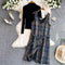 Black Sweater & Plaid Tweed Dress 2Pcs