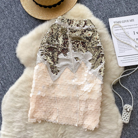 Glossy Sequined Patchwork Party Skirt