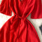 Premium V-neck Hollowed Red Dress