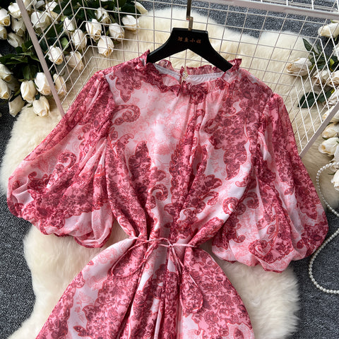 French Style Puffy Sleeve Ruffled Dress