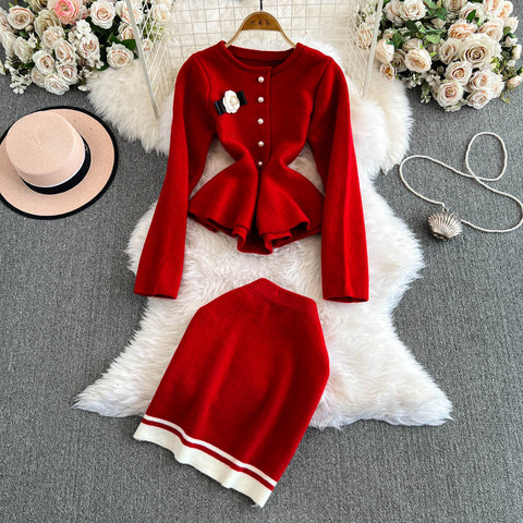 Camellia Cardigan&Skirt Knitted 2PCS