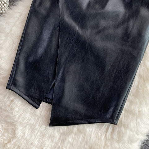One-step Black PU OL Skirt
