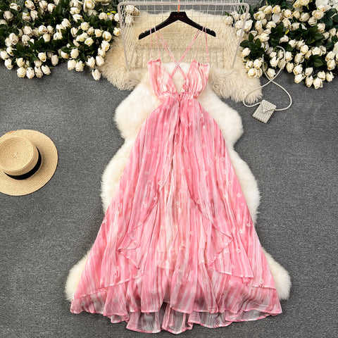 Fairy Backless Floral Pink Dress