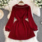 Lace-up Lapeled Collar Knitted Dress