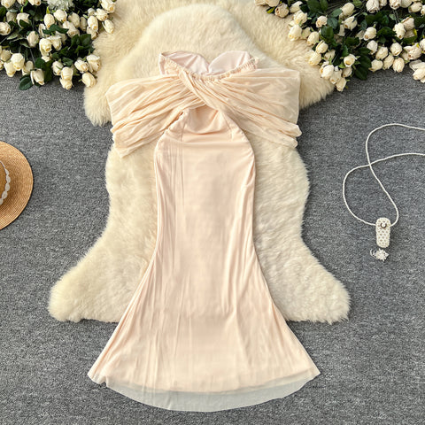 Sequined Embroidered Off-shoulder Mesh Dress