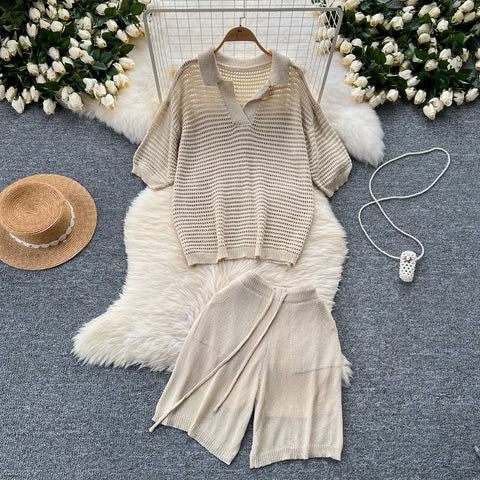 Oversized Knitwear&Shorts Casual 2Pcs