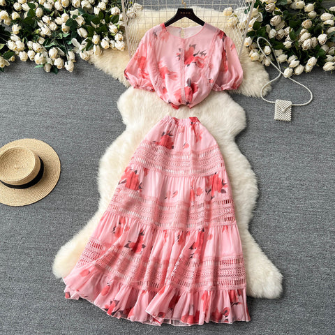 Top&Half-body Skirt Floral 2Pcs