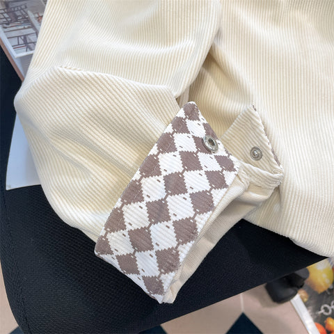 Printed Corduroy Shirt with Tie