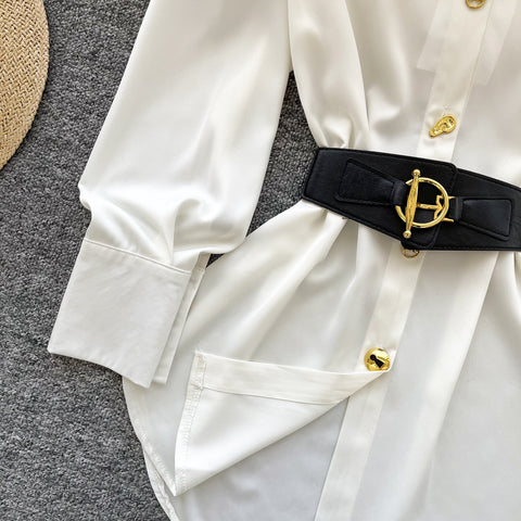 Casual Single-breasted Shirt with Belt
