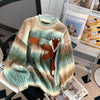 Gradient Striped Fox Embroidered Sweater