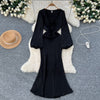 Jacquard Satin Fishtail Black Dress