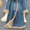 Thermal Thickened Denim Patchwork Coat