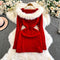 Furry Hooded Red Knitted Dress