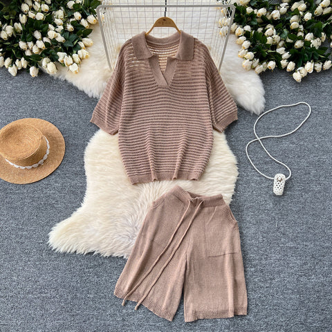 Oversized Knitwear&Shorts Casual 2Pcs