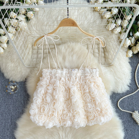 High-end 3d Ruffled Floral Camisole