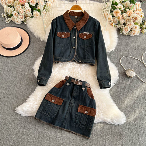 Chic Jacket&Skirt Denim 2Pcs Set