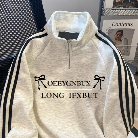 Stand Collar Zipped Printed Sweatshirt