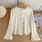 Elegant 3D Rose Flared Sleeve Knitwear