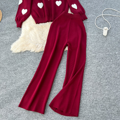 Embroidered Sweater & Trousers Knit 2Pcs
