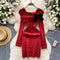 Niche Off-shoulder Twisted Knit Dress