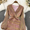 V-neck Glossy Stripe Hip-wrapping Dress