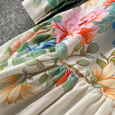 Courtly Lace-up Floral Shirt Dress