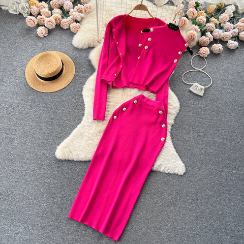 Cardigan&Vest&Hip-wrapping Skirt 3Pcs