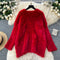 Solid Color Fluffy Loose-fit Knitwear