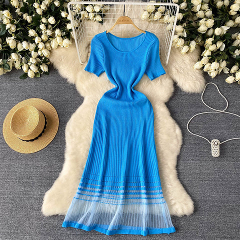 High-end Mesh Patchwork Knitted Dress