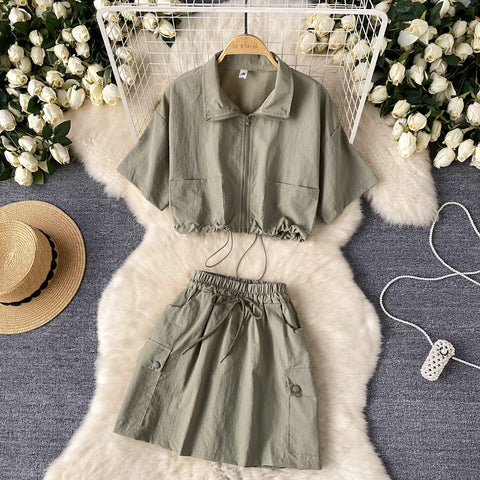 Chic Shirt&Skirt Drawstring 2Pcs