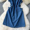 Rhinestone Neckline Denim Slip Dress