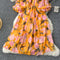 Off-shoulder Layered Neckline Floral Dress
