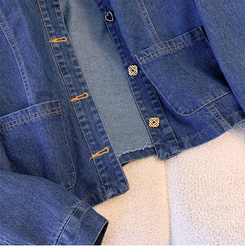 Double-layered Collar Denim Short Jacket