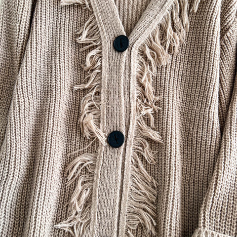 V-neck Fringed Loose-fit Cardigan