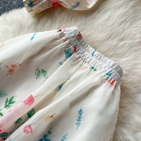 Single-breasted Top&Half-body Skirt Floral 2Pcs