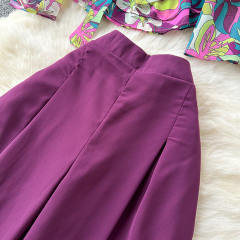 Floral Top&Wide-leg Trousers 2Pcs