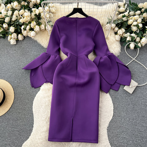 French Style Petal Flared Sleeve Dress