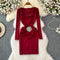 Square Neckline Rhinestone Studded Dress