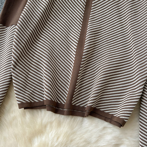 V-neck Sweater&Trousers Striped 2Pcs