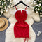 Sexy Furry Edge Red Slip Dress