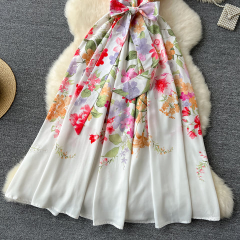 High-end Bow Floral Slip Dress