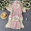 Hooded Sweater&Shorts Striped 2Pcs