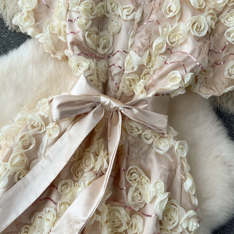 Delicate 3d Floral Puffy Dress