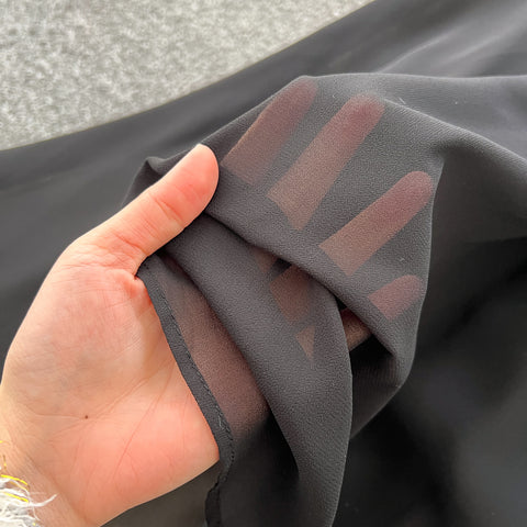 Elegant Metal Button Black Chiffon Dress