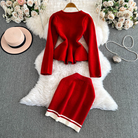 Camellia Cardigan&Skirt Knitted 2PCS