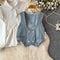 Denim Vest&Ruffled White Shirt 2Pcs