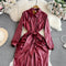 Vintage Lapeled PU Lace-up Dress