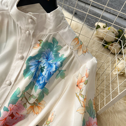 Courtly Lace-up Floral Shirt Dress