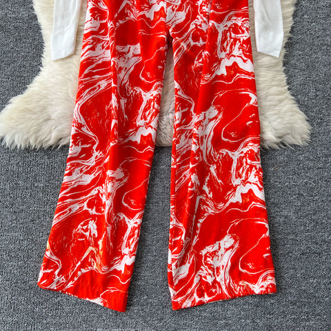 White Cardigan&Floral Jumpsuit 2Pcs