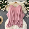 Loose-fit Solid Color Hollowed Knitwear